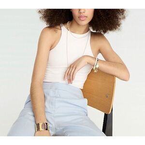 J CREW Womens Formknit High-Neck Cropped Cutaway Tank Top NEW Sz M White BH968